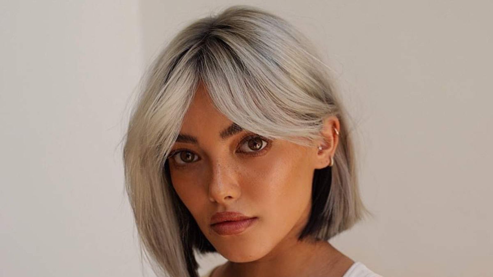 مدل مو باب با چتری پرده‌ای و مدل مو باب بلند برای صورت کشیده 