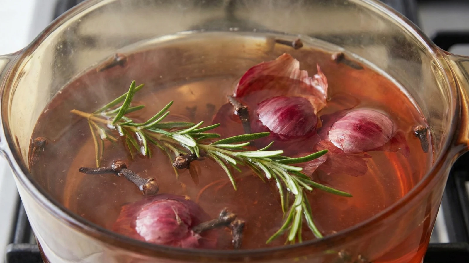پیاز و رزماری در حال جوشیدن